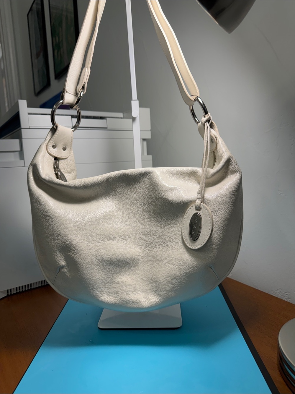 8-Furla Winter White Pebbled Leather Hobo Shoulder Bag